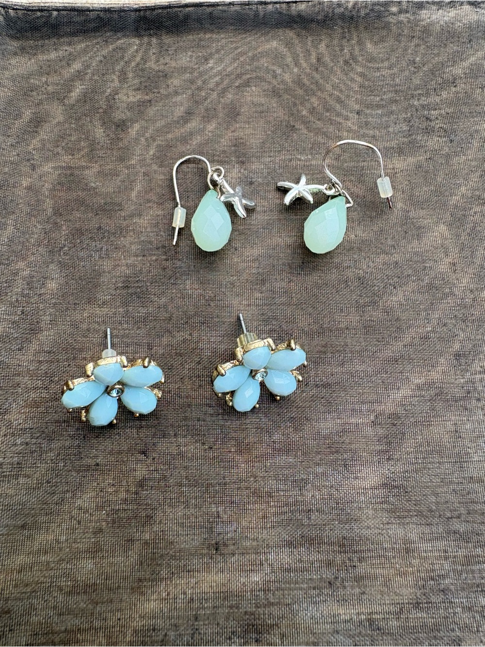 Mint Teardrop and Floral Stud Earring 2 sets - Women Jewelry